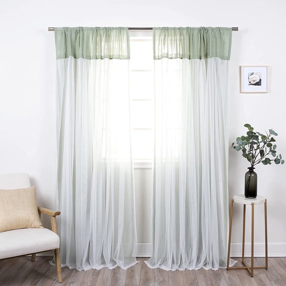 Quality Home Faux Pippin Linen Sheer Tulle Overlay