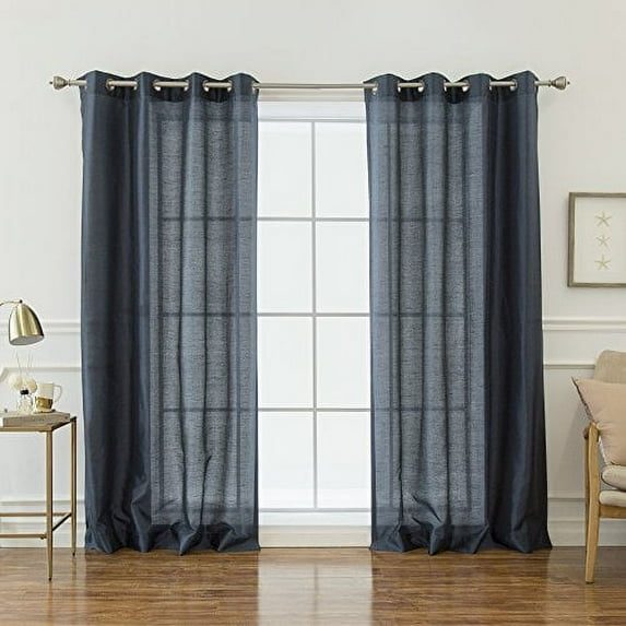 Quality Home Faux Silk Curtains - Stainless Steel Nickel Grommet Top - Navy - 52"W X 84"L - (Set of 2 Panels)