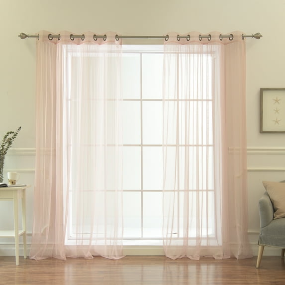 Quality Home Gathered Tulle Sheer Grommet Curtain Pair - 52"W x 84"L - DUSTYPINK (Set of 2 Panels)