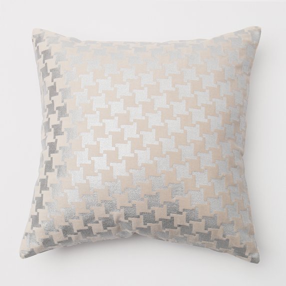 Quality Home Large Houndstooth Metallic Foil Printed Velvet Decorative Pillow Cover Only - 18" x 18". 2PCS