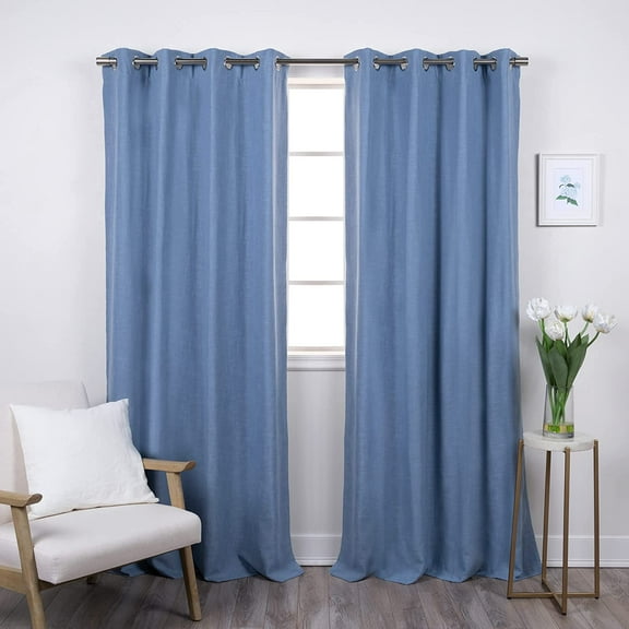 Quality Home Linen Blend Blackout Curtains - Antique Bronze Grommets - 52" W x 84" L - Blue (Single Panel)