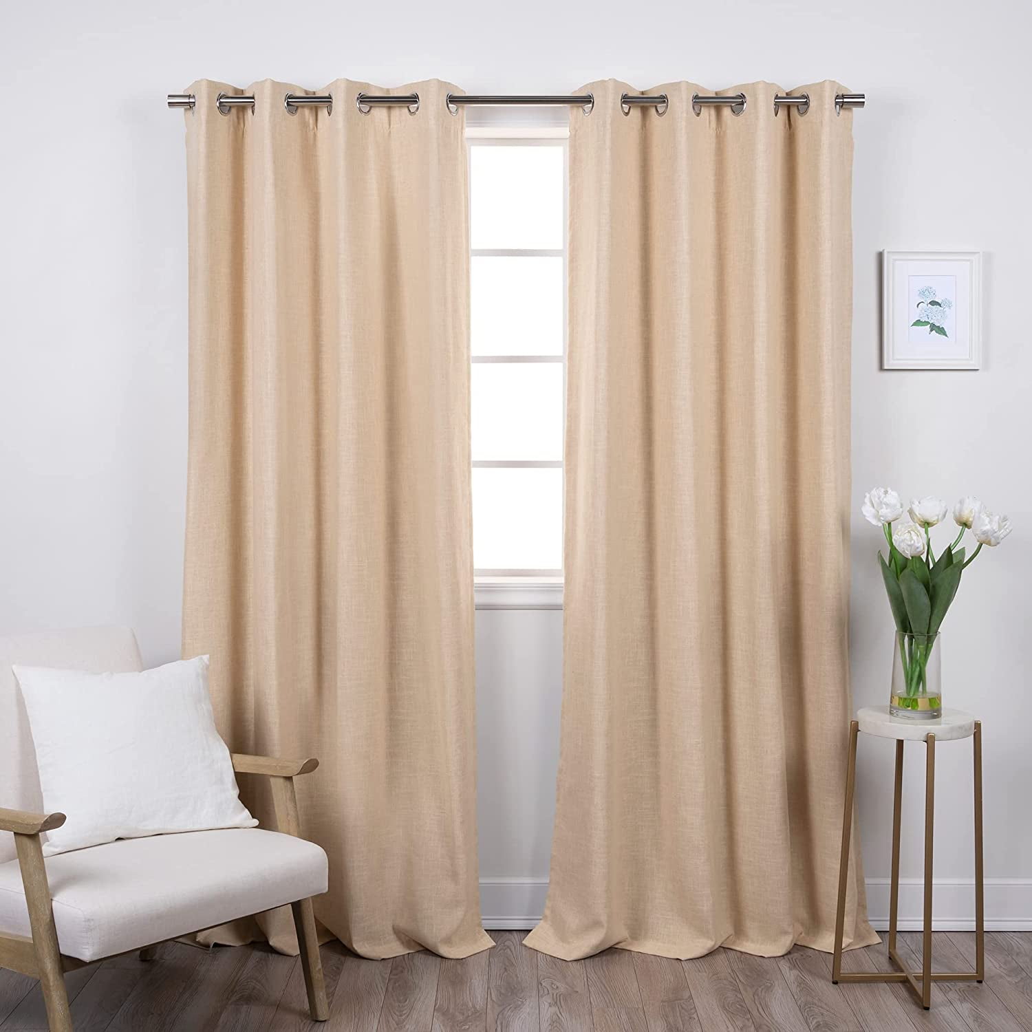 Quality Home Linen Blend Blackout Curtains - Antique Bronze Grommets - 52" W x 84" L - Cream (Single Panel)