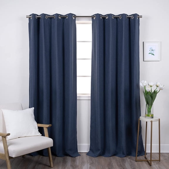 Quality Home Linen Blend Blackout Curtains - Antique Bronze Grommets - 52" W x 84" L - Indigo (Single Panel)
