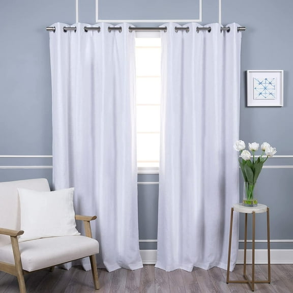 Quality Home Linen Blend Blackout Curtains - Antique Bronze Grommets - 52" W x 84" L - Optic White (Single Panel)