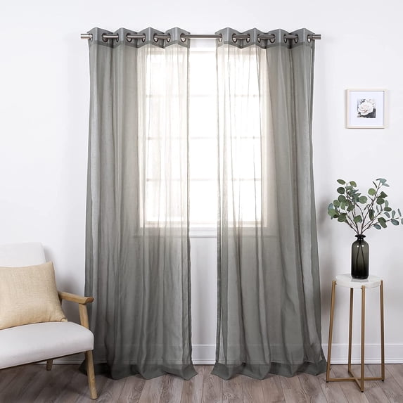 Quality Home Linen-Textured Semi-Sheer Grommet Curtains