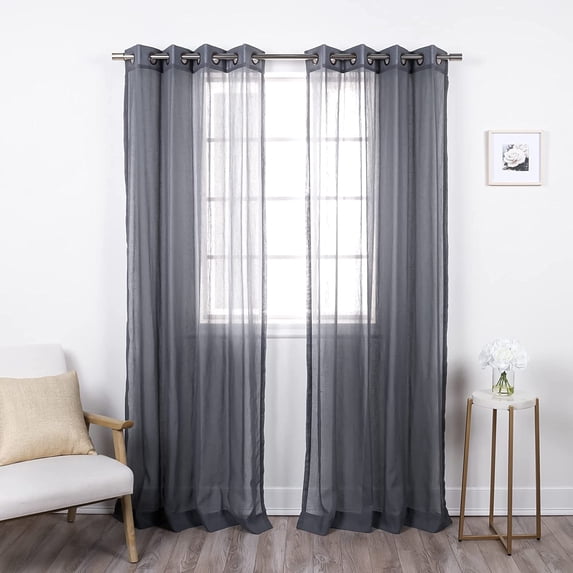 Quality Home Linen-Textured Semi-Sheer Grommet Curtains