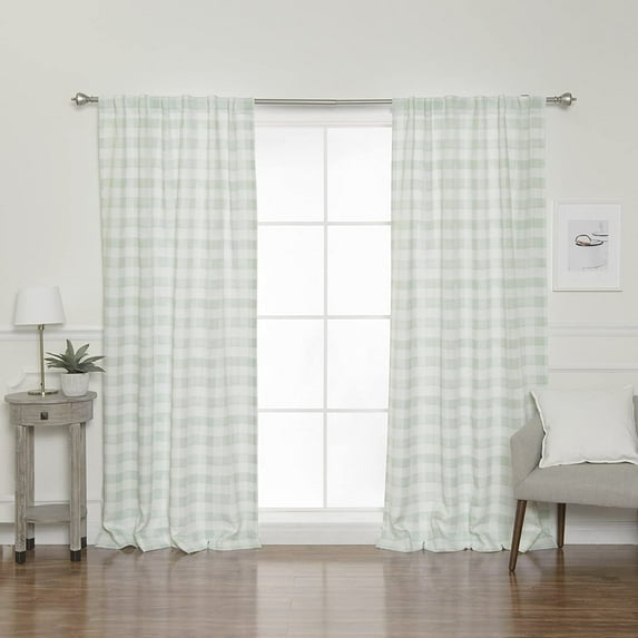 Quality Home Nordic Watercolor Check Curtains - Back Tab/Rod Pocket - Green - 52" W x 84" L (Set of 2 Panels)