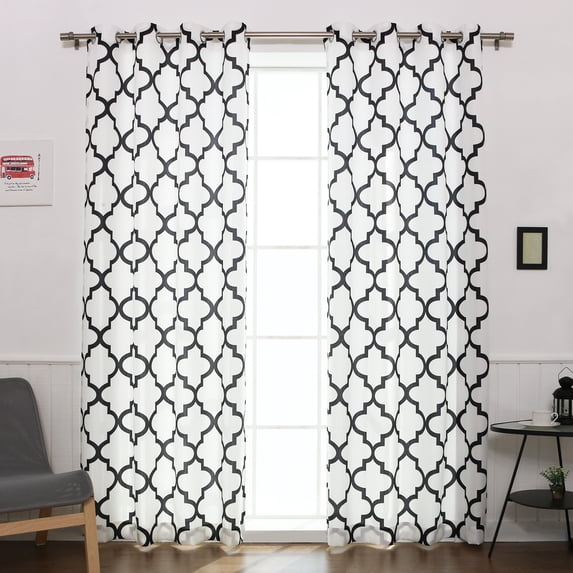 Quality Home Oxford Basketweave Reverse Moroccan Print Curtains – Stainless Steel Nickel Grommet Top – Black – 52"W x 96"L - (Set of 2 Panels)