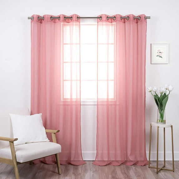 Quality Home Set of 2 Linen-Textured Semi-Sheer Curtain Panels – Antique Bronze Grommet Faux Linen Window Treatment for Living Room, Dining Room, Bedroom (Mauve, 52" W x 84 " L)