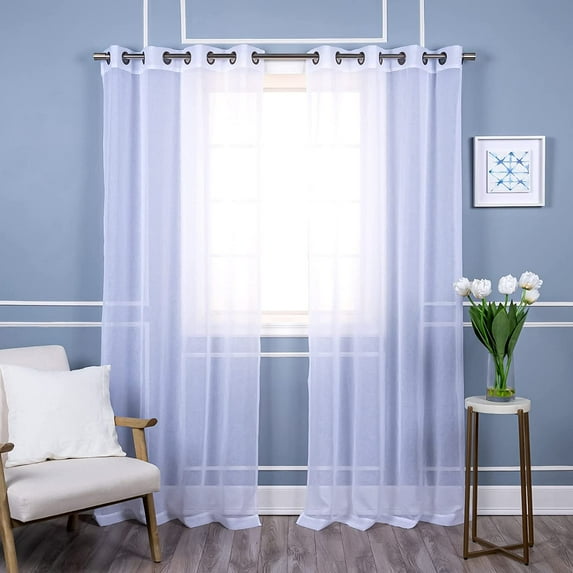 Quality Home Set of 2 Linen-Textured Semi-Sheer Curtain Panels – Antique Bronze Grommet Faux Linen Window Treatment for Living Room, Dining Room, Bedroom (White, 52" W x 84 " L)