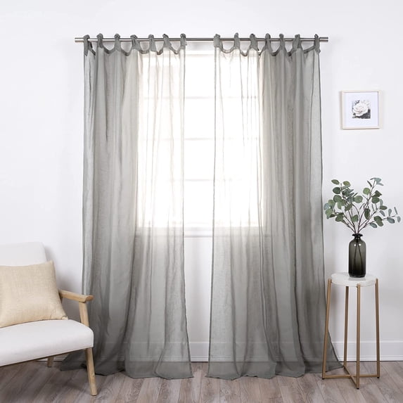 Quality Home Sheer Linen Look Romantic Tie Top Curtains
