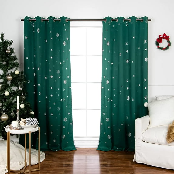 Quality Home Silver Snowflake Holiday & Silver Winter Wonderland Holiday Blackout Curtains-Snow 63"