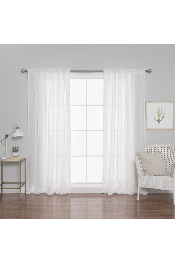 Quality Home Small Ruffle Curtains - Rod Pocket/Back Tab - White - 52" W x 84" L (Set of 2 Panels)