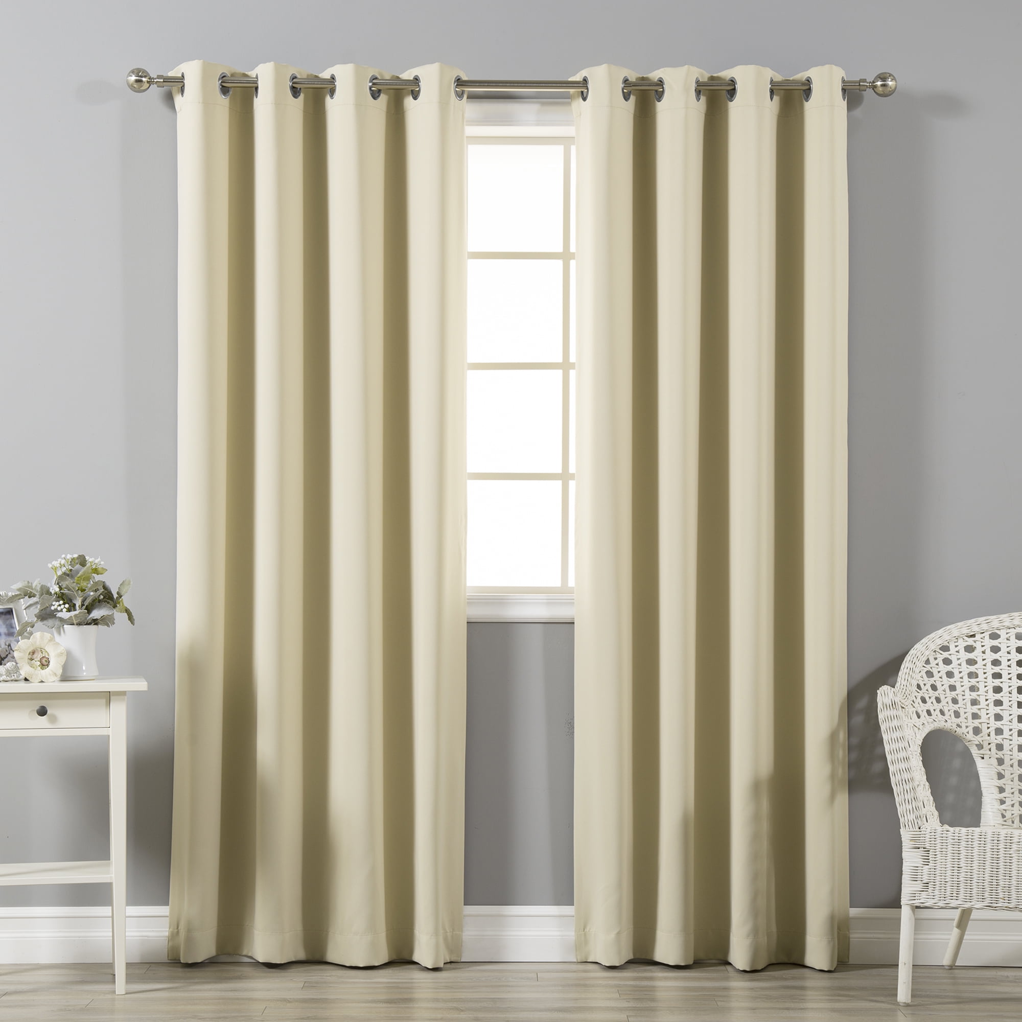 Quality Home Thermal Insulated Blackout Curtains - Stainless Steel Nickel Grommet Top - Beige - 52"W x 96"L - (Set of 2 Panels)