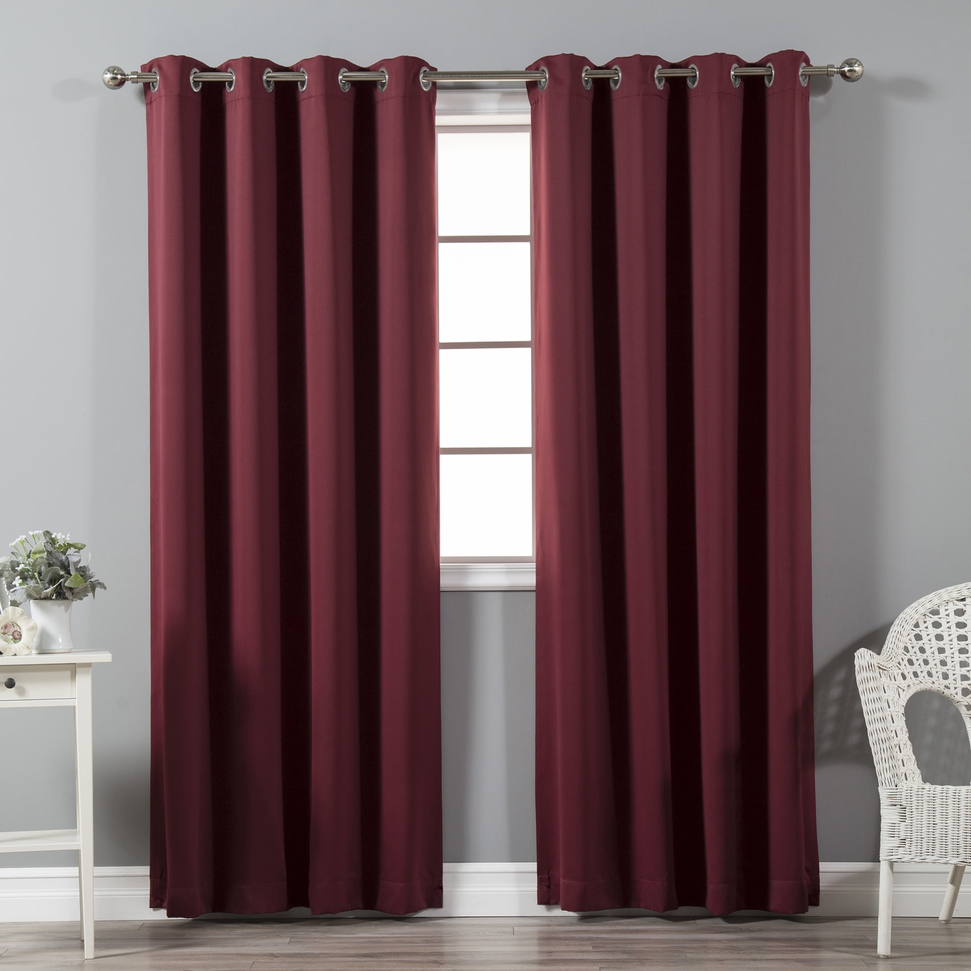 Quality Home Thermal Insulated Blackout Curtains - Stainless Steel Nickel Grommet Top - Burgundy - 52"W x 84"L - (Set of 2 Panels)