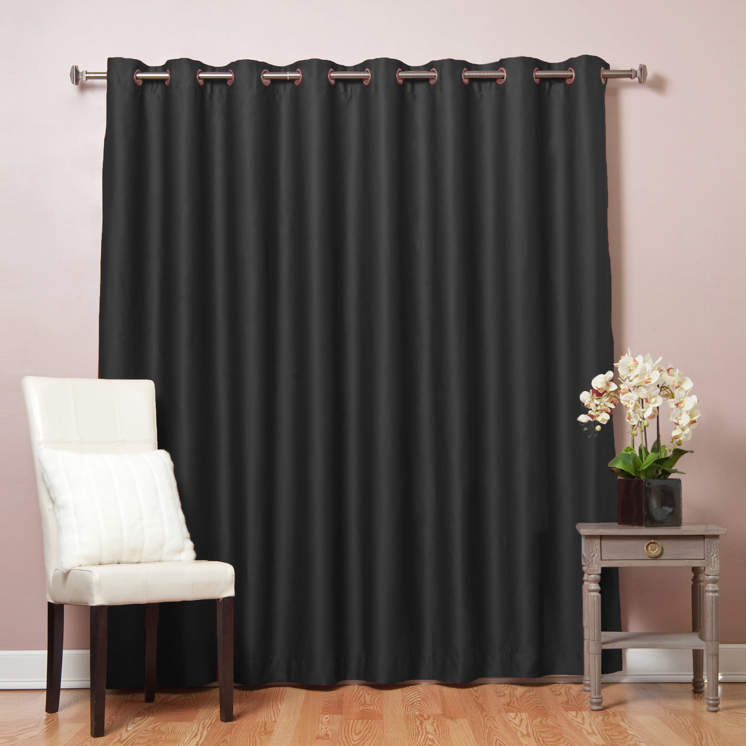 Quality Home Wide Basic Bronze Grommet Blackout Curtain - Black - 100"W X 108"L (Single Panel)
