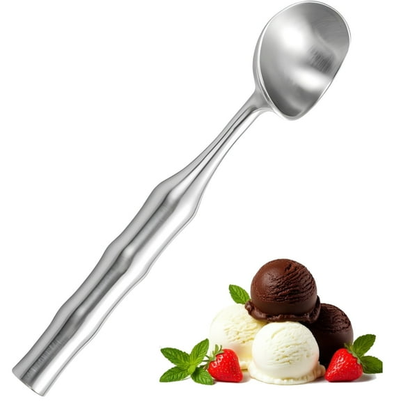 Quality Ice Cream Scoop Stainless Steel, Heavy Duty Non-Stick Oval Head, Ergonomic Wood Joint Handle, Matte Finish, Effortless Scooping for Hard Frozen Desserts, Sorbet, and Gelato