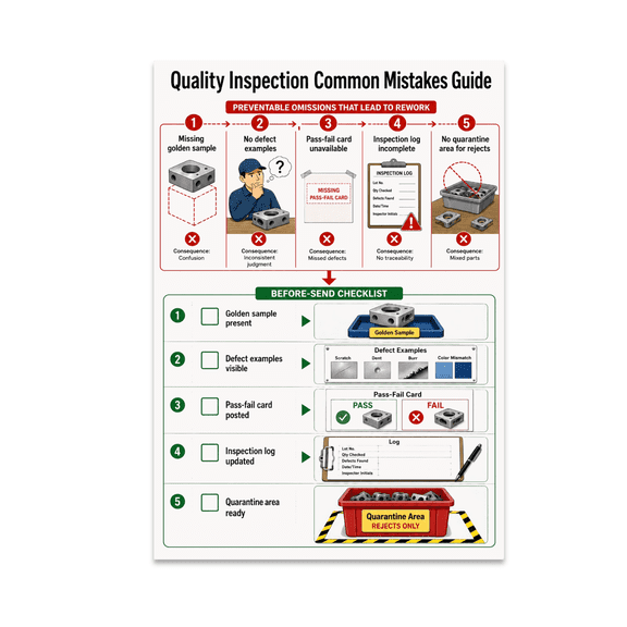 Quality Inspection Common Mistakes Guide Poster, Production Teams, Quality Control, Workshops, and Educational Spaces, 13x19 Glossy Paper