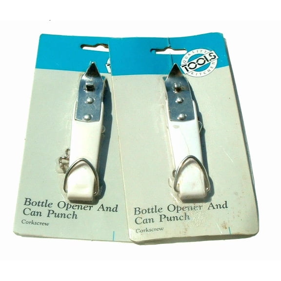 Quality Kitchen Tools Bottle Opener And Can Punch W Corkscrew 2Pcs White Plastic