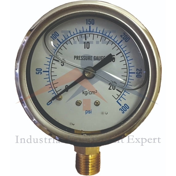 Quality Liquid Filled 2.5" 300 PSI Air Pressure Gauge Lower Mnt / Side Mount