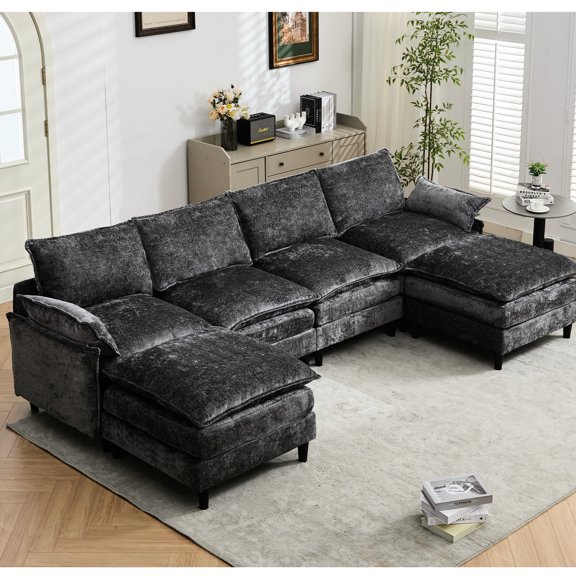Quality Modular , 6 With Dark Gray Chenille, For Comfortable Living Reversible Upholstered In Flexible