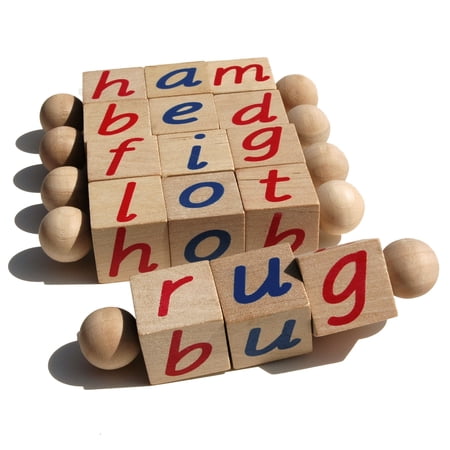 Quality Montessori Phonetic Reading Blocks - Learn to Read - Wooden Phonic Educational Toy for the Beginning Reader 3-6 Years Old
