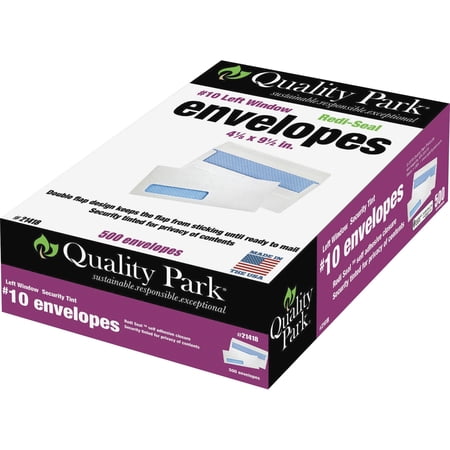 Quality Park® #10 Single Window Security Tinted Envelopes with a Self Seal Closure, 24 lb. White Wove, 4-1/8 x 9-1/2, 500 per Box