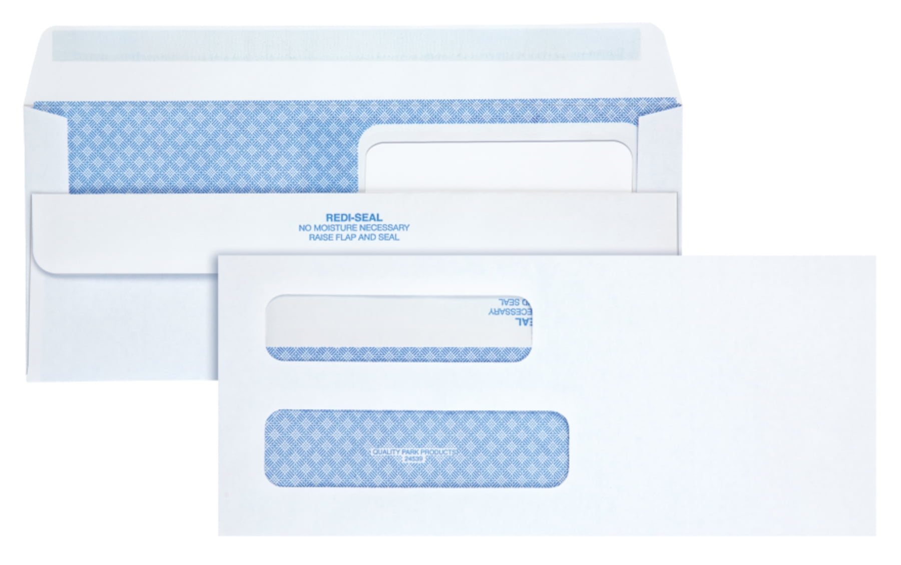 Quality Park® #8-5/8 Double Window Envelopes, Security Tint, Redi-Seal®, 3-5/8 x 8-5/8, 24 lb White Paper, 500 per Box