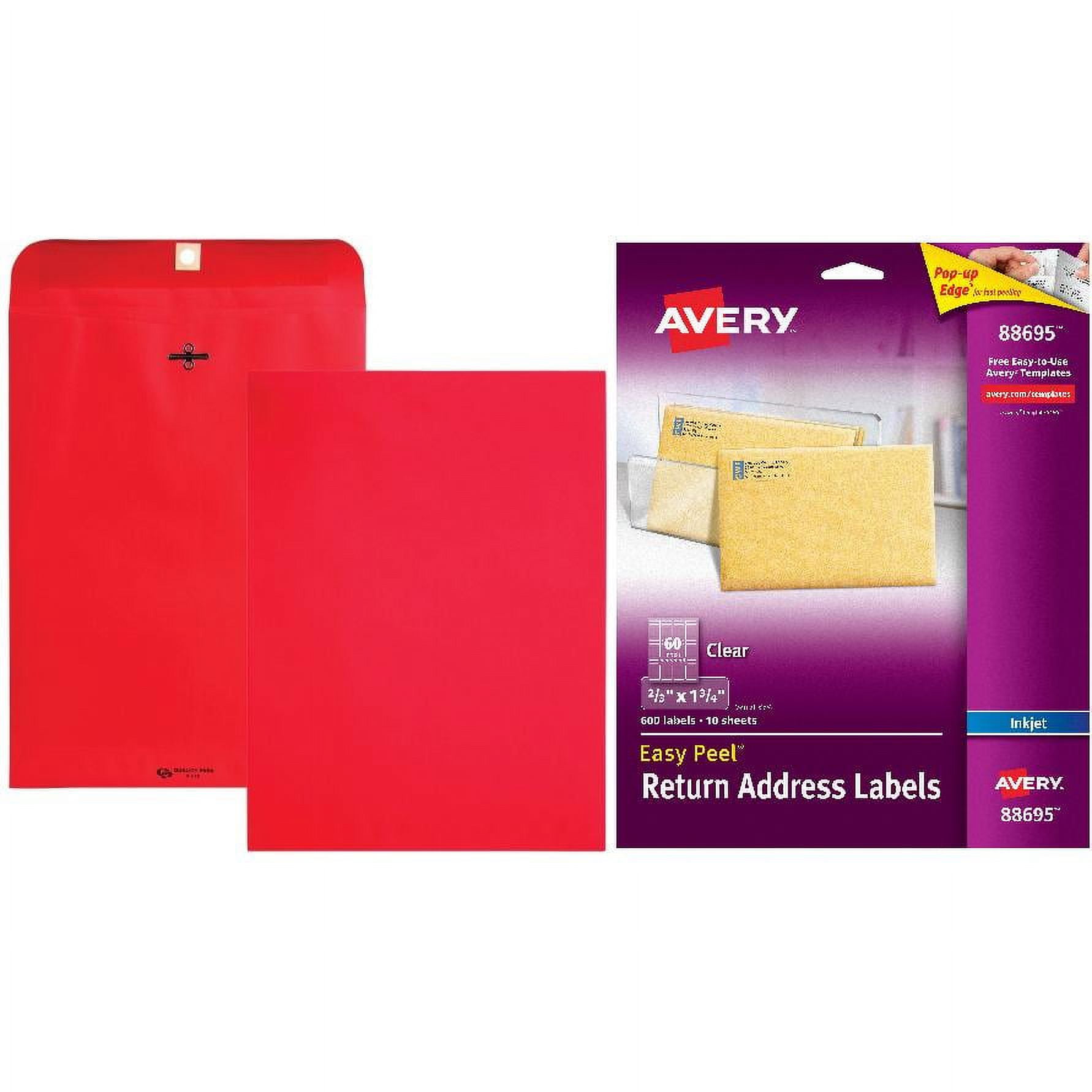 Quality Park Brightly Colored 9x12 Clasp Envelopes and Avery Return Address Inkjet Label, White, 600ct Bundle