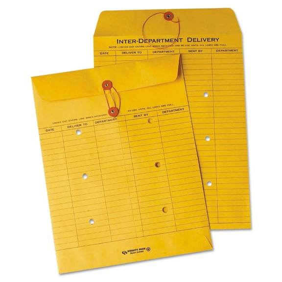 Quality Park Brown Recycled Kraft String & Button Interoffice Envelope 10 x 13 100/Carton 63560