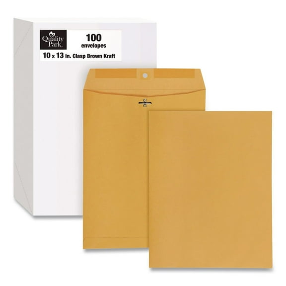 Quality Park Clasp Envelope Recycled 10 x 13 28lb Light Brown 100/Box 38197