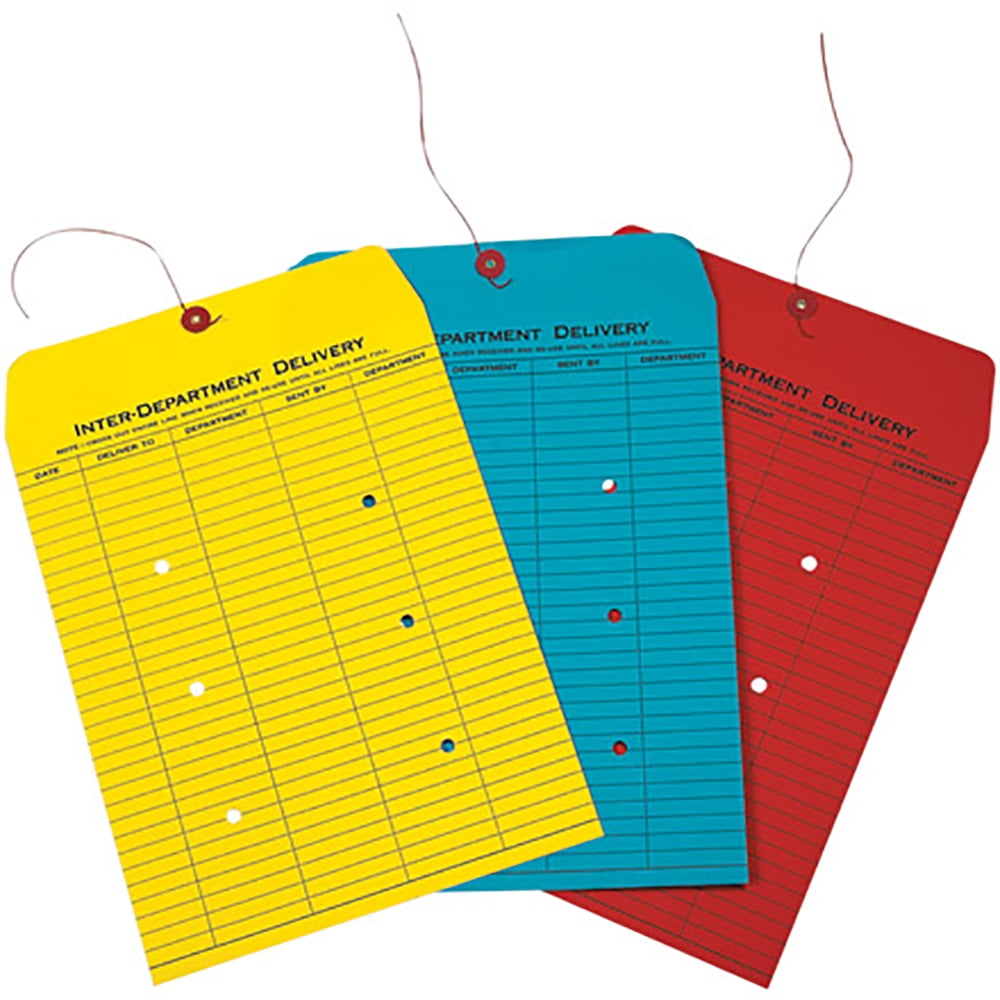 Colored Paper String and Button Interoffice Envelope, #97, One-Sided Five-Column Format, 10 x 13, Blue, 100/Box