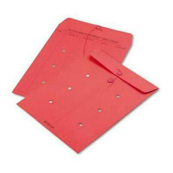 Quality Park Colored Paper String and Button Interoffice Envelope, #97, One-Sided Five-Column Format, 10 x 13, Red, 100/Box (63574)