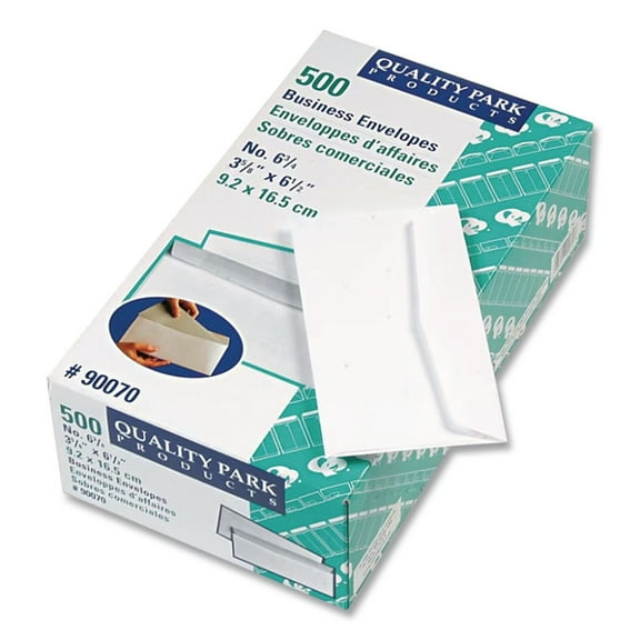 Quality Park Contemporary White Business Envelopes - Business- 3by4 - 3 5by8"W x 6 1by2" L- 24 lb - Gummed - Wove -