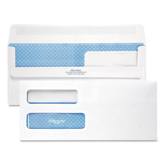 Quality Park Double Window Redi-Seal Security-Tinted Envelope, #10, Commercial Flap, Redi-Seal Closure, 4.13 x 9.5, White, 500/Box (24559)