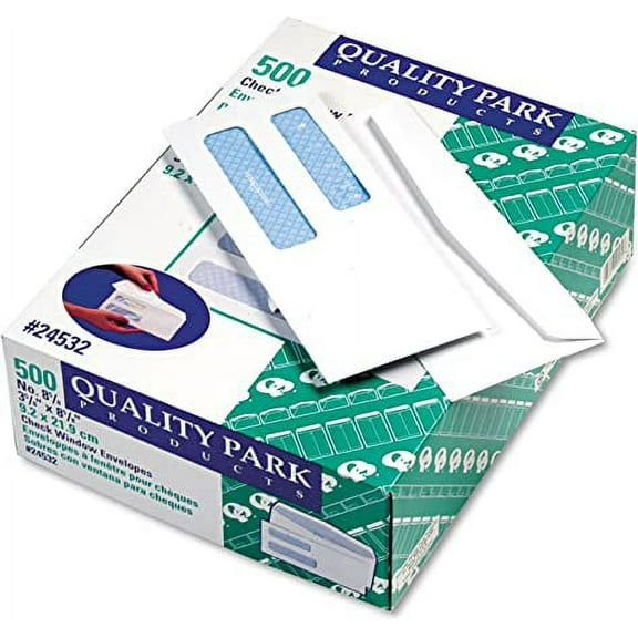 Quality Park Double Window Security Tinted Check Envelope, 8, White, 500/Box