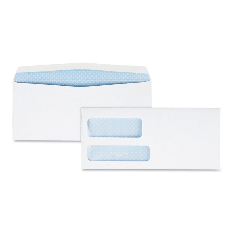 Double Window Security-Tinted Check Envelope, #9, Commercial Flap, Gummed Closure, 3.88 x 8.88, White, 500/Box Double Window Security-Tinted Check Envelope, #9, Commercial Flap, Gummed Closure, 3.88 x 8.88, White, 500/Box