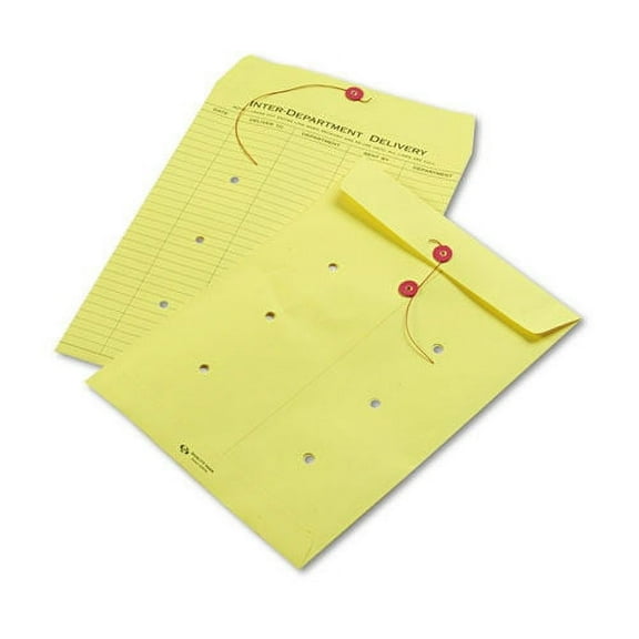 Quality Park Colored Paper String & Button Interoffice Envelope 10 x 13 Yellow 100/Box 63576