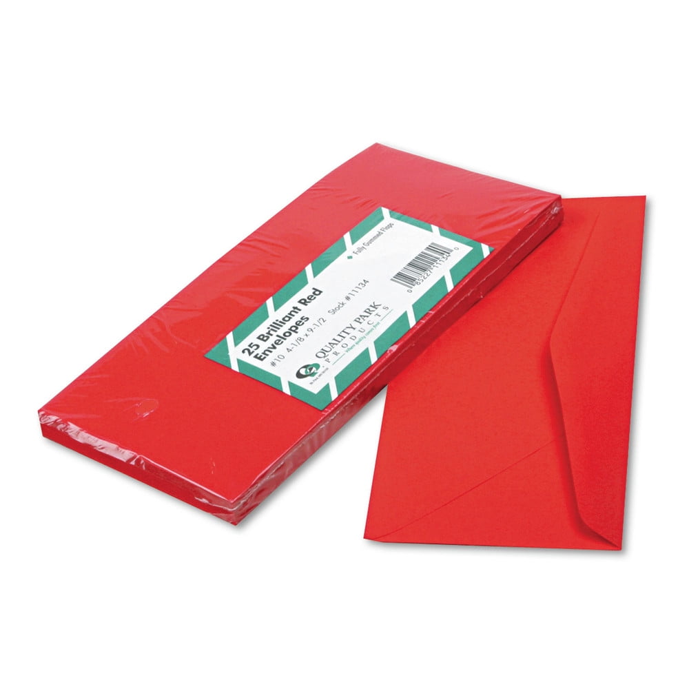 Quality Park Colored Envelope, Red, Traditional, #10 - 25 pack
