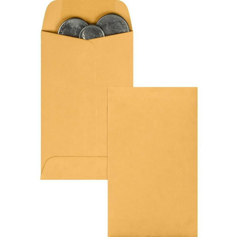 Kraft Coin and Small Parts Envelope, #3, Square Flap, Gummed Closure, 2.5 x 4.25, Brown Kraft, 500/Box