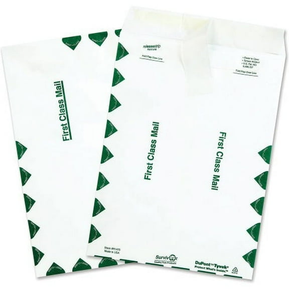 Quality Park Survivor Tyvek First Class Envelopes First Class Mail - #10 1/2 - 9" Width x 12" Length - 14 lb - Peel & Seal - Tyvek - 100 / Box - White