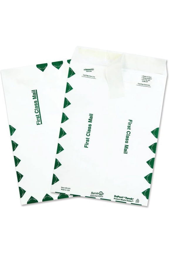 Quality Park Survivor Tyvek First Class Envelopes First Class Mail - #10 1/2 - 9" Width x 12" Length - 14 lb - Peel & Seal - Tyvek - 100 / Box - White