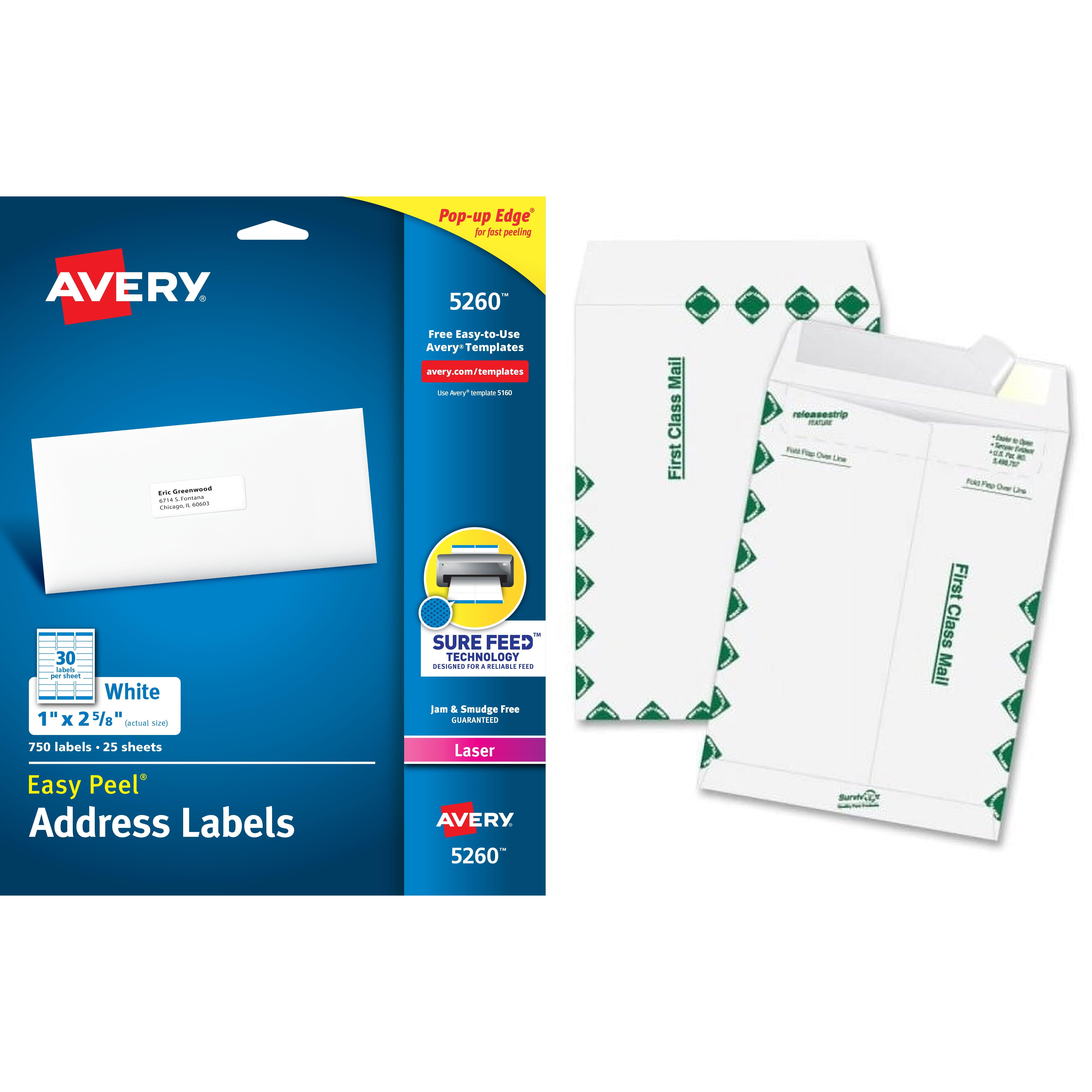 Quality Park Survivor Tyvek First Class Envelopes Pair with Avery 5260 Easy Peel White Address Labels for Laser Printers, 1" x 2-5/8", 750 Labels/Pack Bundle