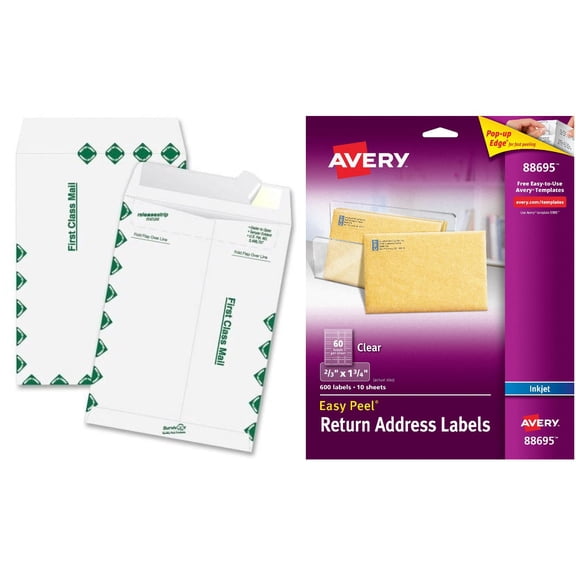 Quality Park Survivor Tyvek First Class Envelopes Pair with  Avery Return Address Inkjet Label, White, 600ct Bundle