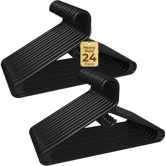 Quality Plastic Clothes Hangers 24 Pack Super Heavy Duty 20lb Capacity Thick Strong Closet Black for Adult Clothing Durable Coats, Jackets, Jeans, Pants