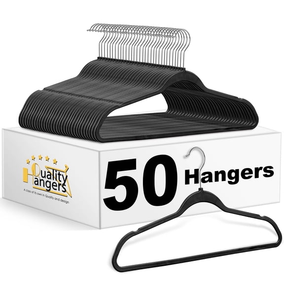 Quality Plastic Non Velvet Non-Flocked Hangers Black Swivel Hook- (50)