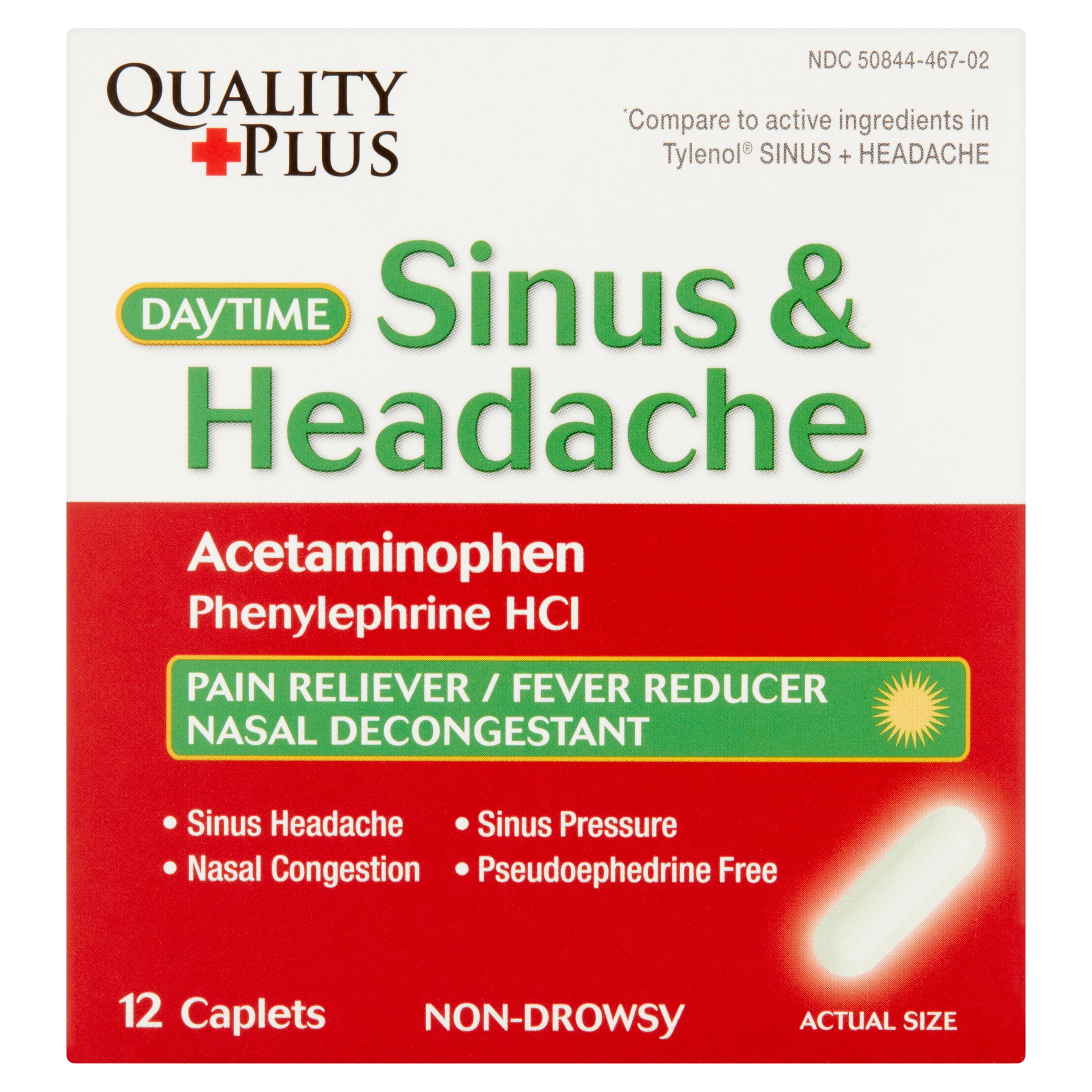 Quality Plus Daytime Sinus & Headache Caplets, 12 Count