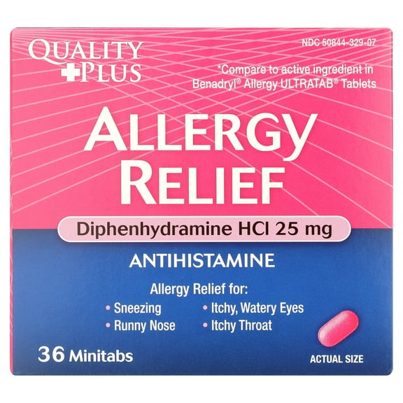 Quality Plus Diphenhydramine HCl Allergy Relief Minitabs, 25 mg, 36 Count