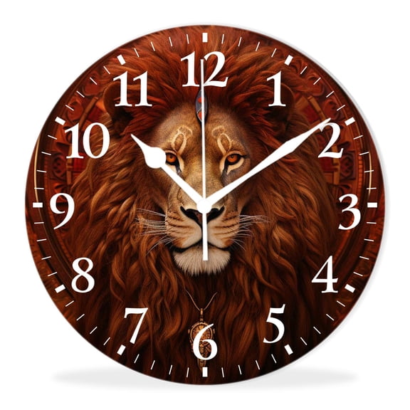 Quality Quartz Silent Non-Ticking Wall Clock Battery Operated Round Easy to Read clock for Home-Boho Lion Animal Style(10inch)