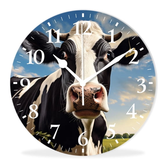 Quality Quartz Silent Non-Ticking Wall Clock Battery Operated Round Easy to Read clock for Home-Cow On A Summer Pasture(16inch)
